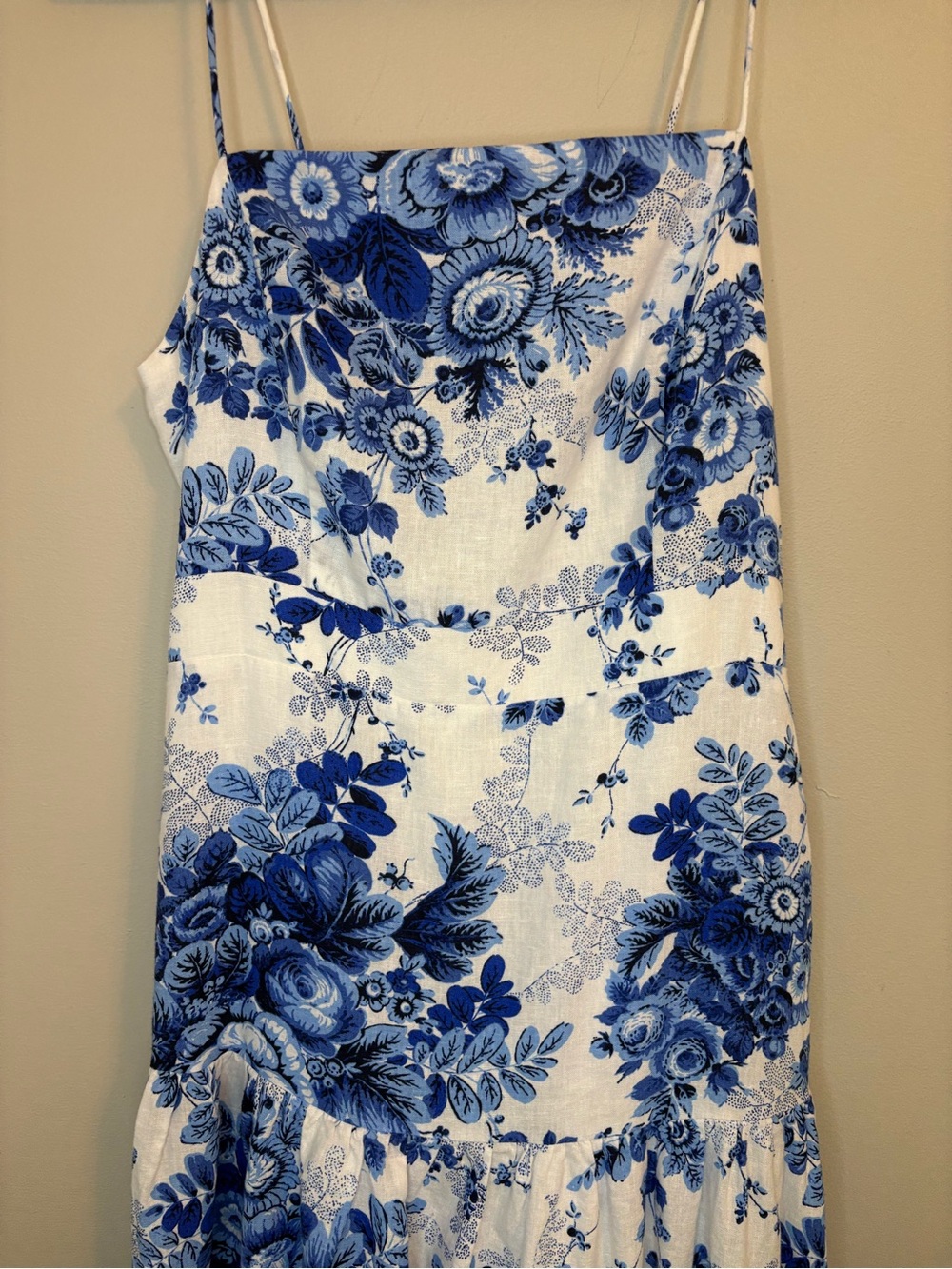 Maeve Anthropologie Blue Floral Drop Waist Maxi Dress XS Linen Blend - Picture 6 of 12